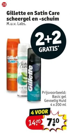 Kruidvat Gillette en satin care scheergel en -schuim m.u.v. labs. aanbieding