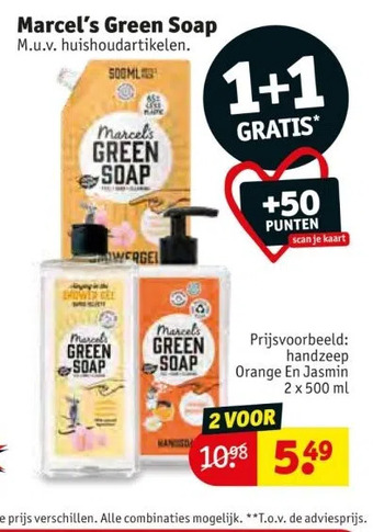 Kruidvat Marcel's green soap m.u.v. huishoudartikelen. aanbieding