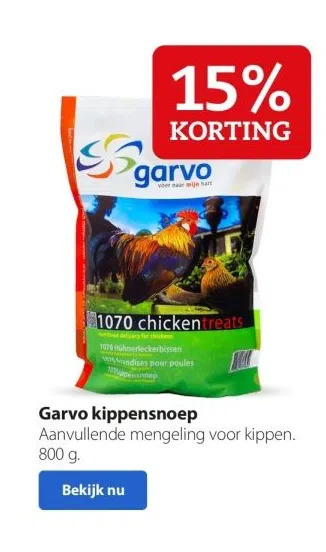 Boerenbond Garvo kippensnoep aanvullende mengeling voor kippen. 800 g. aanbieding