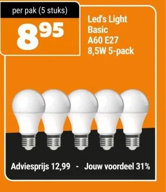 De voordeelmarkt Led's light basic a60 e27 8,5w 5-pack aanbieding