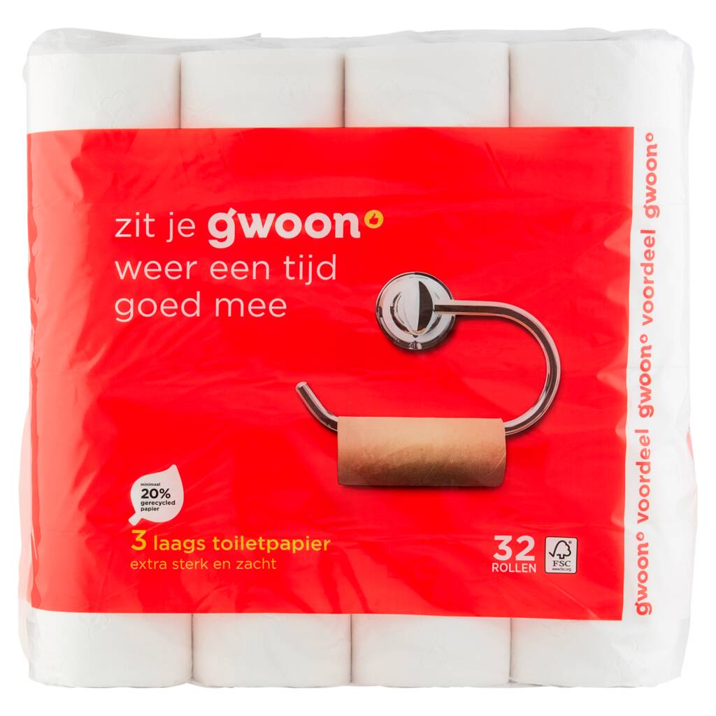 Dekamarkt G'woon toiletpapier 32 rollen 3 laags aanbieding