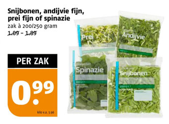 Poiesz Snijbonen, andijvie fijn, prei fijn of spinazie 200/250 gram aanbieding