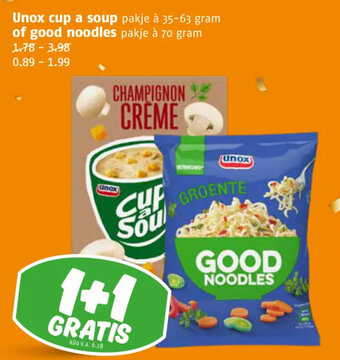 Poiesz Unox cup a soup 35-63 gram of good noodles 70 gram aanbieding
