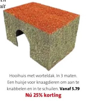 Intratuin Hooihuis met worteldak. in 3 maten. een huisje voor knaagdieren om aan te knabbelen en in te schuilen. aanbieding