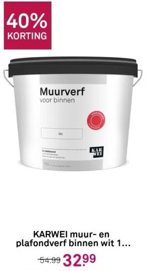 Karwei Karwei muur- en plafondverf binnen wit 10 liter aanbieding