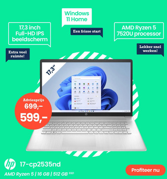 Paradigit Hp 17-cp2535nd amd ryzen 5 | 16 gb | 512 gb ssd aanbieding