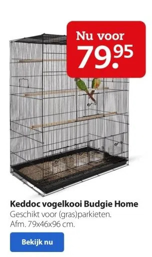 Pets Place Keddoc vogelkooi budgie home geschikt voor (gras)parkieten. afm. 79x46x96 cm. aanbieding