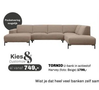 Trendhopper Tornio u-bank in actiestof harvey (foto: beige) 1799, aanbieding