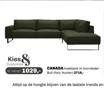Trendhopper Canada hoekbank in microleder bull (foto: hunter) 2719, aanbieding