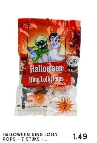 Xenos Halloween ring lolly pops - 7 stuks - diverse smaken aanbieding