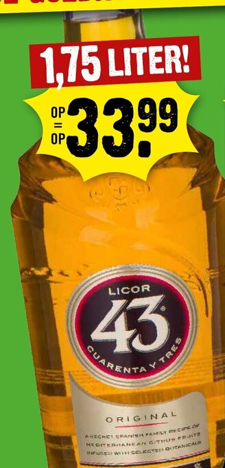 Dirck 3 LICOR 43 1,75 LITER aanbieding