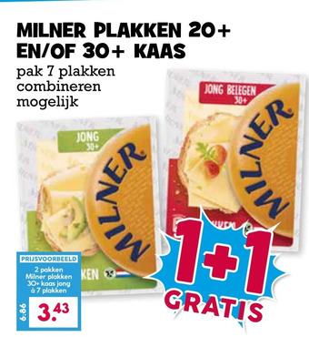 Boon`s Markt Milner plakken 20+ en/of 30+ kaas aanbieding