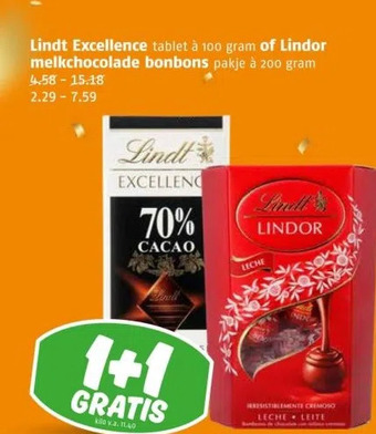 Poiesz Lindt excellence tablet à 100 gram of lindor melkchocolade bonbons pakje à 200 gram 4.58 - 15.18 2.29 -7.59 aanbieding
