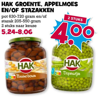 Boon`s Markt Hak groente, appelmoes en/of stazakken aanbieding