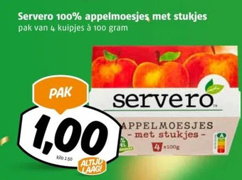 Poiesz Servero 100% appelmoesjes met stukjes pak van 4 kuipjes à 100 gram aanbieding