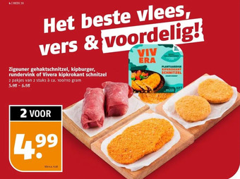 Poiesz Zigeuner gehaktschnitzel, kipburger, rundervink of vivera kipkrokant schnitzel 2 pakjes van 2 stuks à ca. 100/110 gram 5.98 - aanbieding