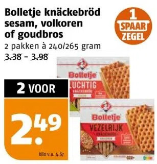 Poiesz Bolletje knäckebröd sesam, volkoren of goudbros aanbieding