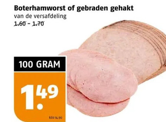 Poiesz Boterhamworst of gebraden gehakt van de versafdeling 1.60 - 1.70 aanbieding