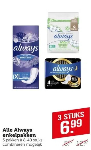 Coop Alle always enkelpakken aanbieding
