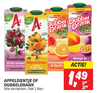 Dekamarkt Appelsientje of dubbeldrank aanbieding