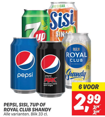 Dekamarkt Pepsi, sisi, 7up of royal club shandy aanbieding