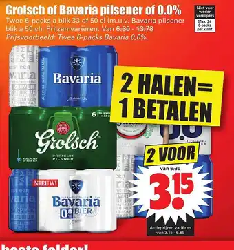 Dirk Grolsch Of Bavaria Pilsener Of 0.0% aanbieding