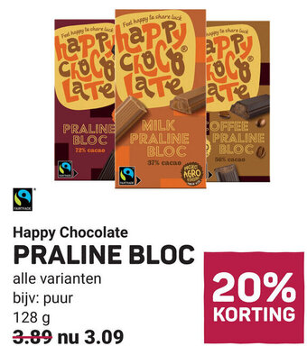 Ekoplaza Happy Chocolate PRALINE BLOC 128g aanbieding