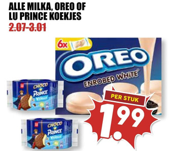 MCD Supermarkt Alle milka, oreo of lu prince koekjes aanbieding