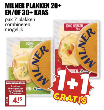 MCD Supermarkt Milner plakken 20+ en/of 30+ kaas aanbieding