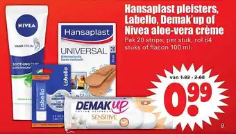 Dirk Hansaplast Pleisters, Labello, Demak'Up Of Nivea Aloe-Vera Crème 100 ml aanbieding