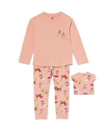 HEMA Hema kinder pyjama met katten en poppennachtshirt lichtroze (lichtroze) aanbieding