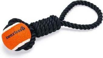 Intratuin Beeztees hondenspeelgoed flostouw leira met tennisbal zwart/oranje 30 x 7 x 6,3 cm 135 g aanbieding