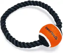 Intratuin Beeztees hondenspeelgoed flostouw coby met tennisbal zwart/oranje 20 x 20 x 6,3 150 g aanbieding