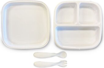 Bol.com Deryan quuby plate set siliconen bord met lepeltjes - babybord - kinderservies set wit aanbieding