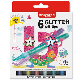 Top1Toys Glitter viltstiften bruynzeel 6 stuks aanbieding