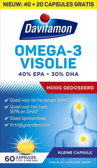 Bol.com Davitamon omega 3 visolie - hooggedoseerde omega 3 visolie - voedingssupplement - 60 visolie capsules aanbieding