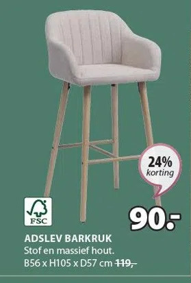 Jysk Adslev barkruk aanbieding