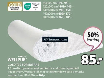 Jysk Wellpur gold t30 topmatras aanbieding