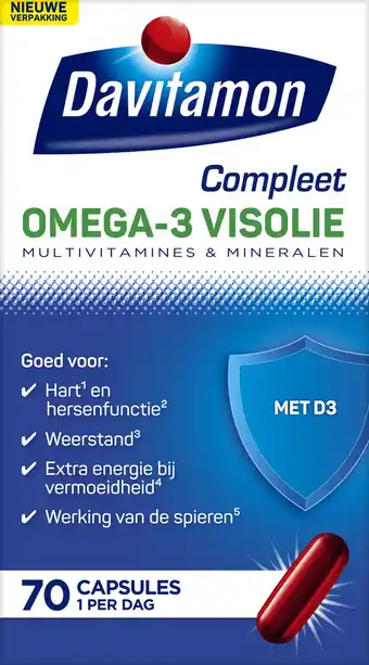 Bol.com Davitamon compleet + omega 3 visolie - multivitamine - voedingssupplement - 70 capsules aanbieding