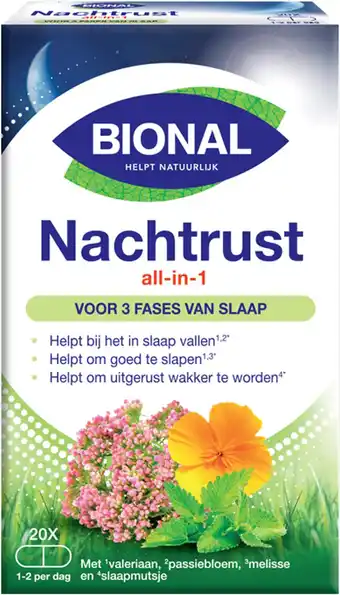 Bol.com Bional nachtrust all-in-1 - supplement - natuurlijk voedingssupplement - 20 capsules - helpt in te slapen aanbieding