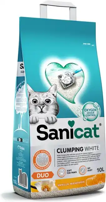 Bol.com Sanicat clumping white duo vanilla & mandarin 10 liter aanbieding