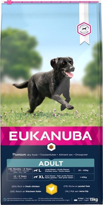 Bol.com Eukanuba dog adult large breed - kip - hondenvoer - 15 kg aanbieding