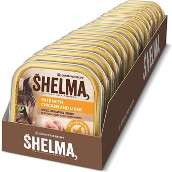 Bol.com Shelma premium kattenvoer - paté met kip lever en groenten - 16 x 100g aanbieding