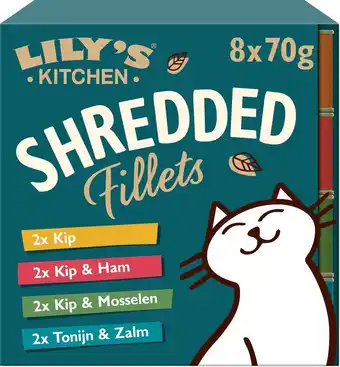 Bol.com Lily's kitchen malse reepjes multipack - kattenvoer nat - kip, ham, tonijn & zalm - 32 x 70 g aanbieding