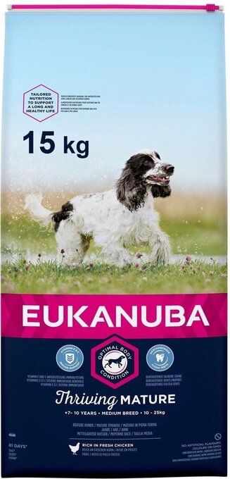 Bol.com Eukanuba dog mature & senior - medium breed - kip - hondenvoer - 15 kg aanbieding
