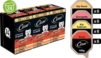Bol.com Cesar - classic mix - hondenvoer - honden natvoer - pathé - maaltijdkuipjes 24 x 150 g aanbieding