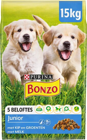 Bol.com Bonzo droog junior - hondenvoer - kip, melk & groenten - 15kg aanbieding