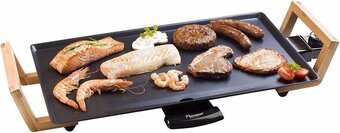 Bol.com Bestron elektrische grillplaat voor 4 personen, teppanyaki bakplaat met antiaanbaklaag & bamboe handgrepen, in aziatisch desi aanbieding
