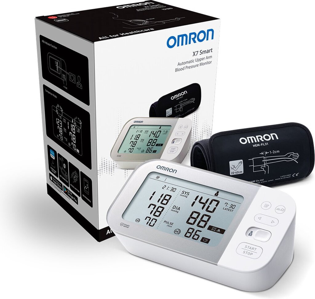 Omron x7 smart bloeddrukmeter bovenarm aanbevolen door hartstichting