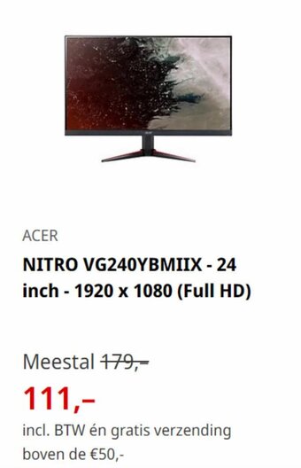 MediaMarkt ACER NITRO VG240YBMIIX 24 inch 1920 x 1080 (Full HD) aanbieding